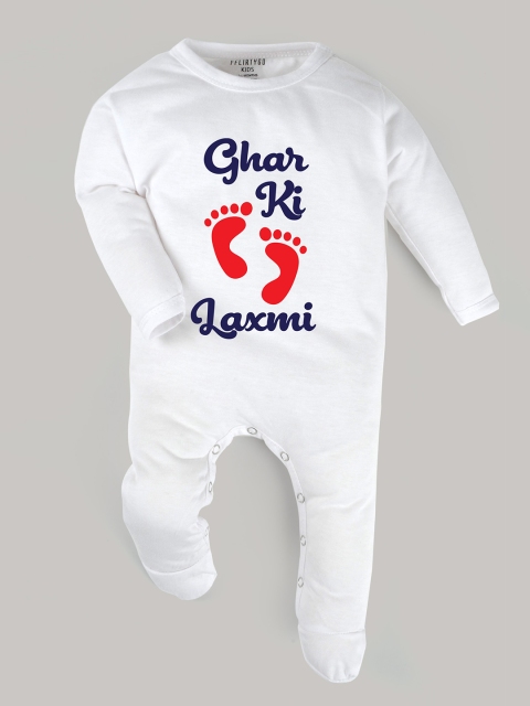 

FFLIRTYGO Kids White & Red Printed Pure Cotton Sleepsuit
