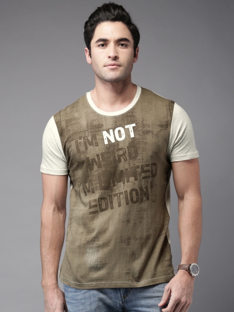 

HERE&NOW Men Brown Printed T-Shirt