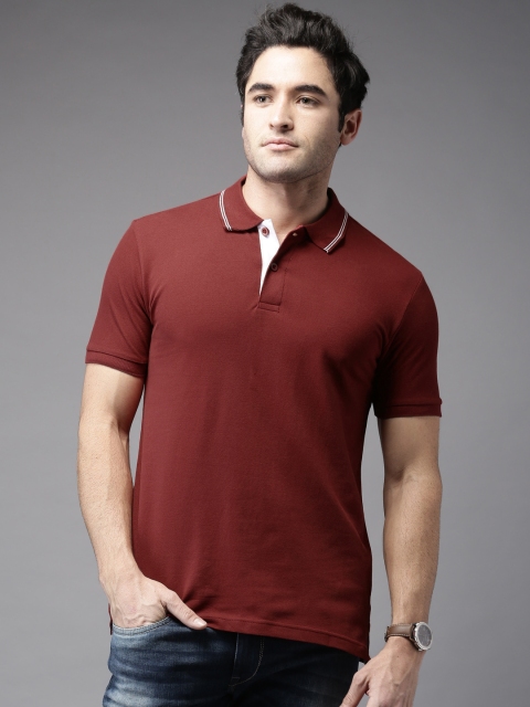 

HERE&NOW Men Maroon Solid Polo T-Shirt