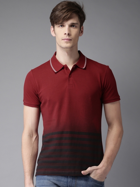 

HERE&NOW Men Maroon Dyed Polo Collar T-shirt