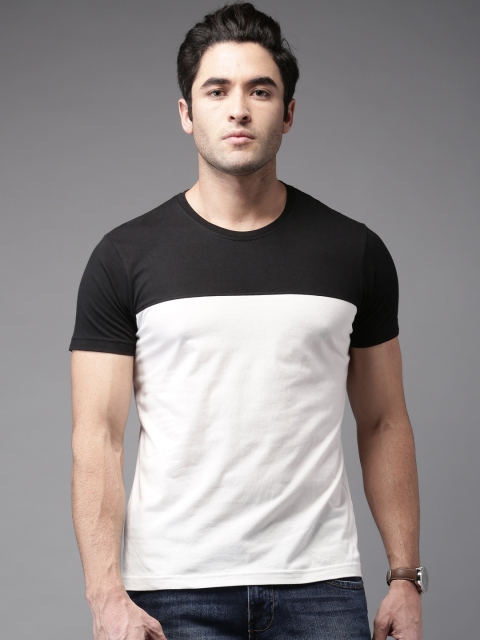 

HERE&NOW Men White & Black Colourblocked T-Shirt