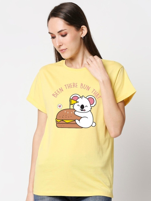 

Bewakoof Women Yellow Printed Loose T-shirt