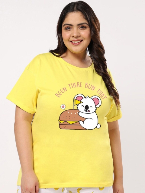 

Bewakoof Women Yellow Printed Applique Loose T-shirt