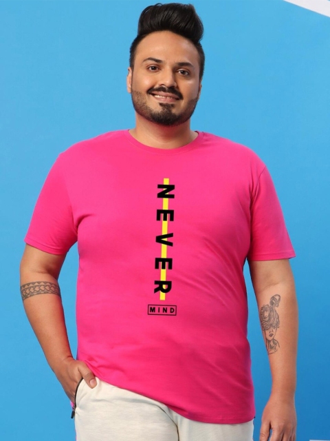 

Bewakoof Plus Men Plus size Pink Typography Printed T-shirt