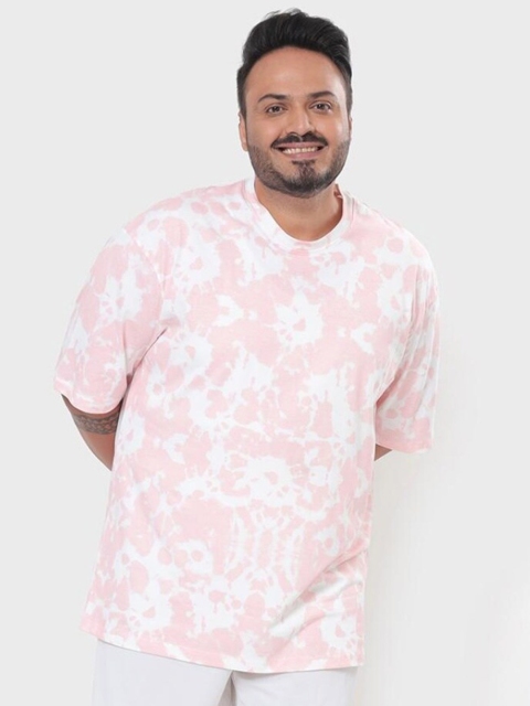 

Bewakoof Plus Men White Tie and Dye Printed Drop-Shoulder Sleeves T-shirt