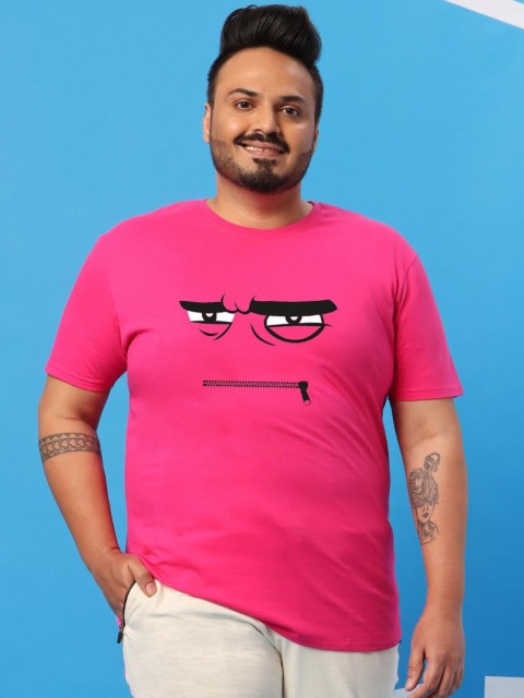 

Bewakoof Plus Men Pink Printed T-shirt