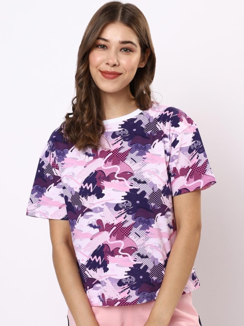

Bewakoof Women Pink & Purple Printed Loose T-shirt