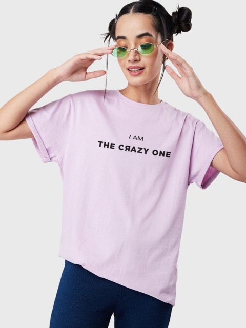 

Bewakoof Women's Lilac Bloom Crazy One Typogarphy Boyfriend T-shirt, Purple