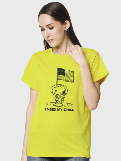 

Bewakoof Women Green Printed Drop-Shoulder Sleeves Loose T-shirt