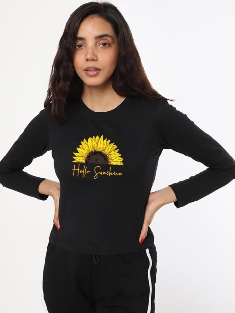 

Bewakoof Women Black Printed Slim Fit T-shirt