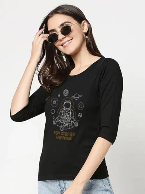 

Bewakoof Women Black Printed Slim Fit T-shirt