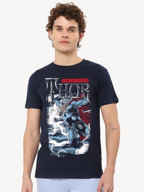 

Bewakoof Men Blue Printed Raw Edge T-shirt