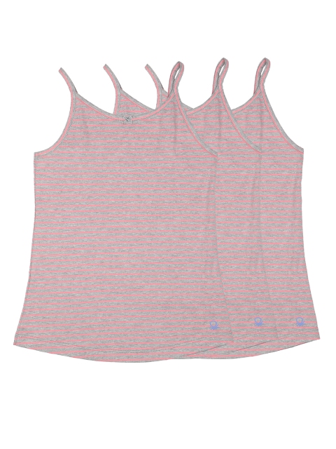 

United Colors of Benetton Girls Pack of 3 Grey Melange Striped Camisoles KG06I-903