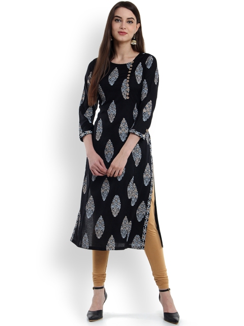 

Tissu Women Black Khari Print Straight Kurta