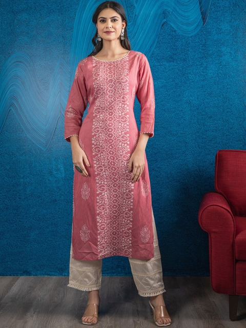 

BEATITUDE Women Pink Ethnic Motifs Printed Kurta with Trousers