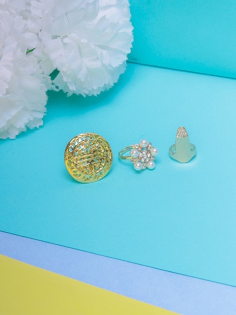 

DressBerry Pack Of 3 Gold-Plated Cubic Zircoina & Studded Finger Ring