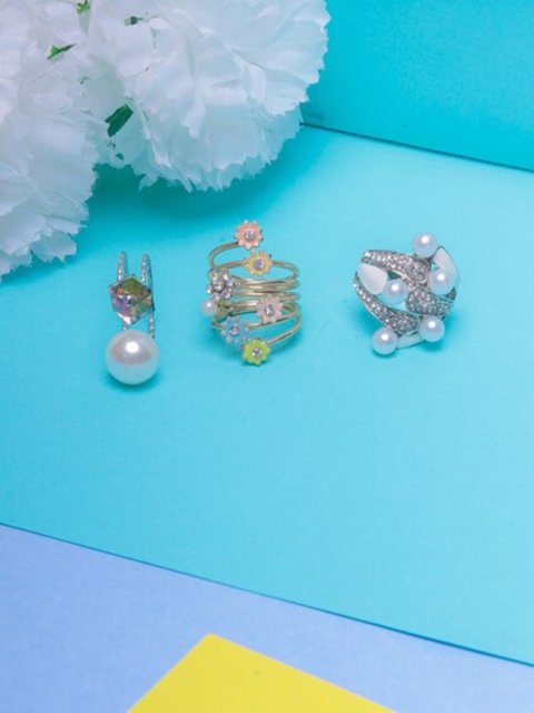 

DressBerry Pack Of 3 Silver-Plated & White Studded Ring