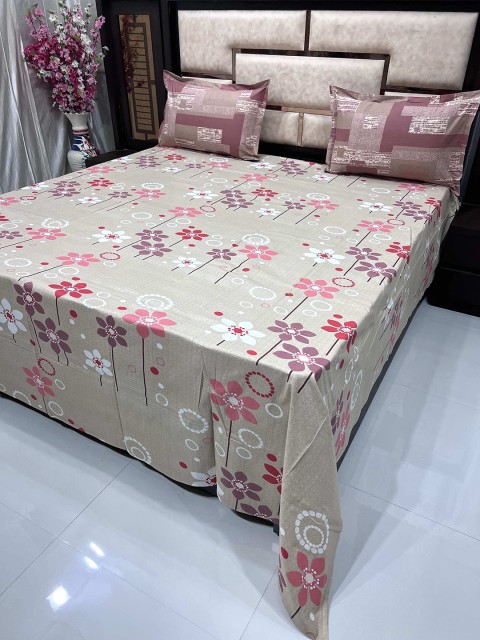 

Pure Decor Beige & Pink Floral 400 TC King Bedsheet with 2 Pillow Covers