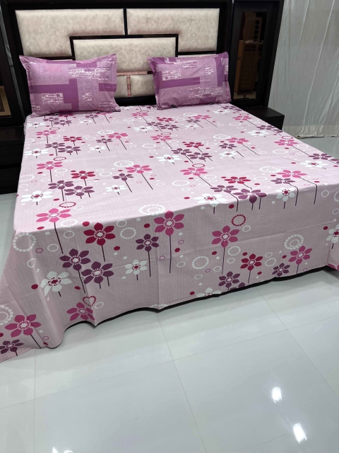 

Pure Decor Pink & White Floral Printed Cotton 400 TC King Bedsheet with 2 Pillow Covers