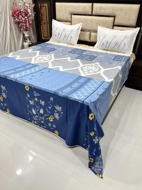 

Pure Decor Unisex Blue 380 TC King Size Pure Cotton Bedsheet with 2 Pillow Covers