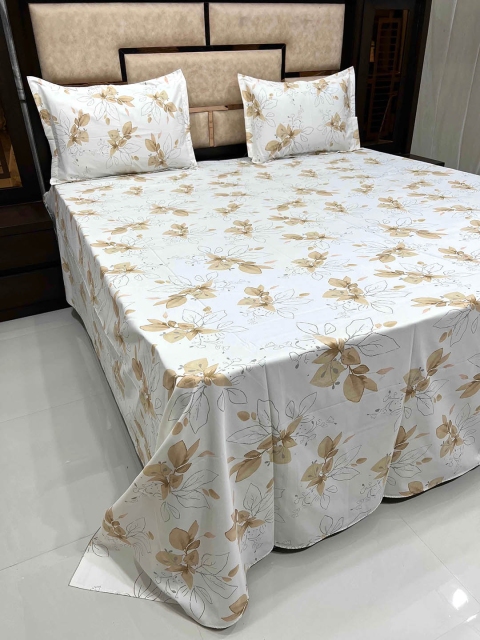 

Pure Decor Unisex Brown King Size 400 TC Pure Cotton Bedsheet with 2 Pillow Covers