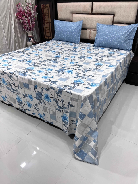 

Pure Decor Unisex Blue King Size 400 TC Pure Cotton Bedsheet with 2 Pillow Covers