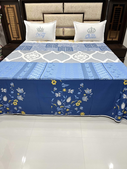 

Pure Decor Unisex Blue 380 TC King Size Pure Cotton Bedsheet with 2 Pillow Covers