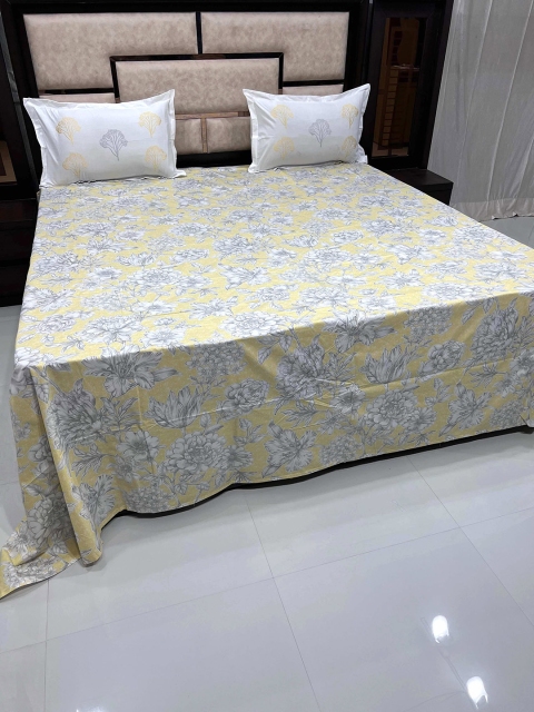 

Pure Decor Unisex Yellow 380 TC King Size Pure Cotton Bedsheet with 2 Pillow Covers