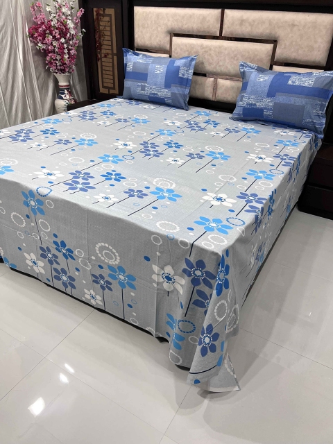 Pure Decor Unisex Blue 400 TC King Size Pure Cotton Bedsheet with 2 Pillow Covers