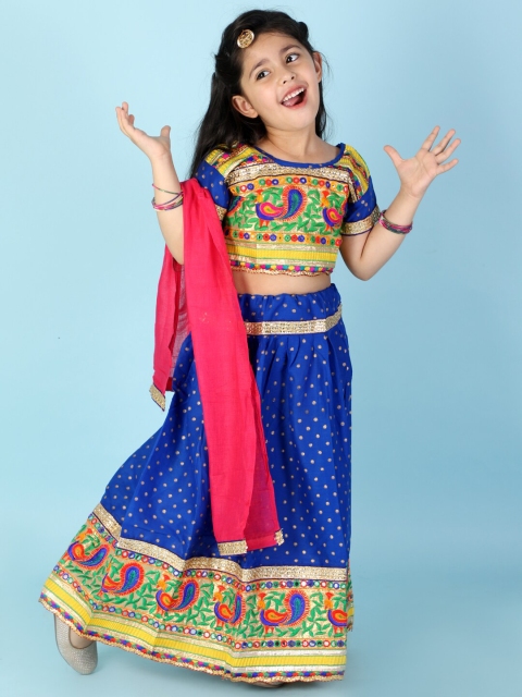 

KID1 Girls Blue & Green Embroidered Ready to Wear Lehenga & Blouse With Dupatta