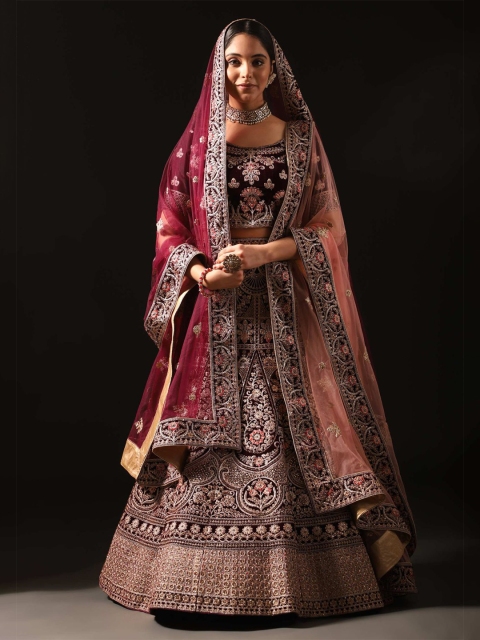 

Phenav Maroon & Pink Embroidered Ready to Wear Lehenga & Blouse With Dupatta