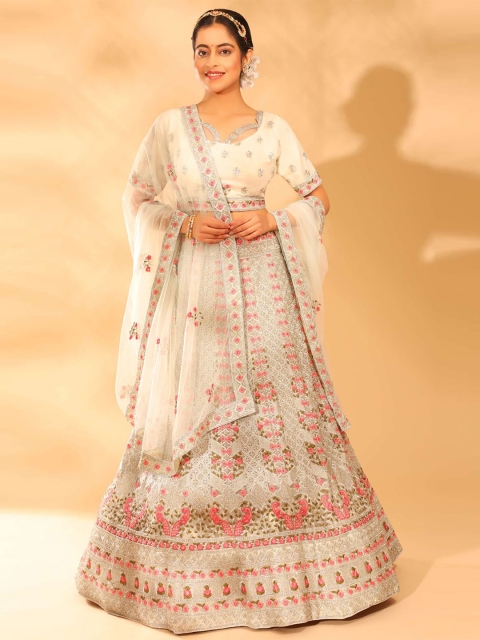 

Phenav White & Pink Embroidered Ready to Wear Lehenga & Blouse With Dupatta