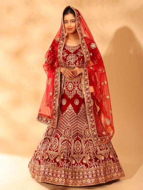 

Phenav Maroon & Gold-Toned Ready to Wear Lehenga & Blouse With Dupatta
