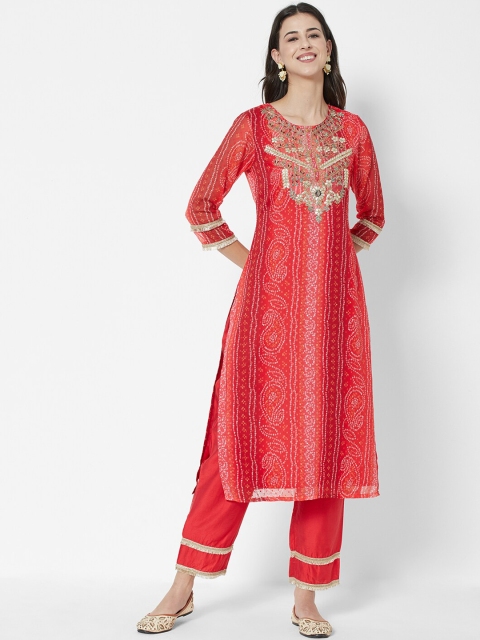 

HEEPOSH Women Red Ethnic Motifs Printed Kurta Set With Dupatta