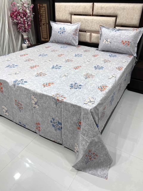 

Pure Decor Grey King Size Pure Cotton Bedsheet with 2 Pillow Covers 380tc