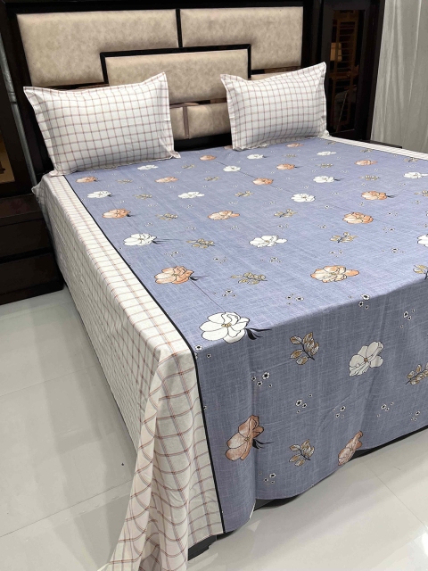 

Pure Decor Light Blue King Size Pure Cotton Bedsheet with 2 Pillow Covers 380tc