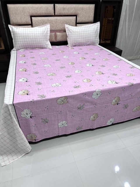 

Pure Decor Pink King Size Pure Cotton Bedsheet with 2 Pillow Covers 380tc
