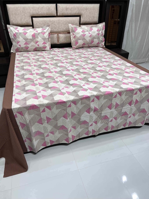 

Pure Decor White King Size Pure Cotton Bedsheet with 2 Pillow Covers 380tc, Brown