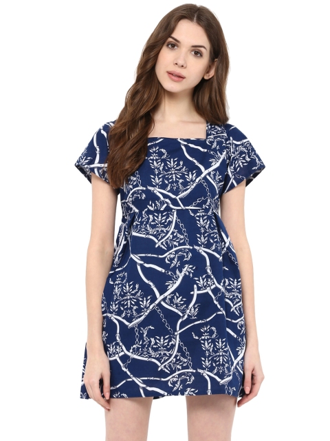 

Kira Women Blue Printed Fit & Flare Dress