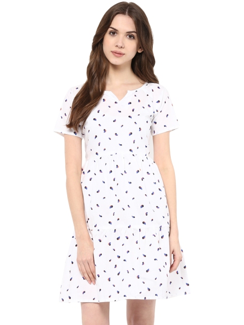 

Kira Women White Printed Fit & Flare Dress