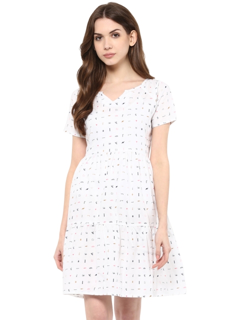 

Kira Women White Printed Fit and Flare Dress