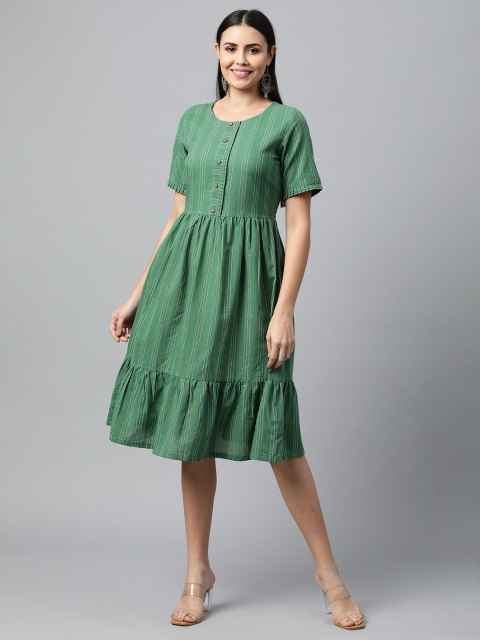 

KAMI KUBI Green Striped Cotton Dress