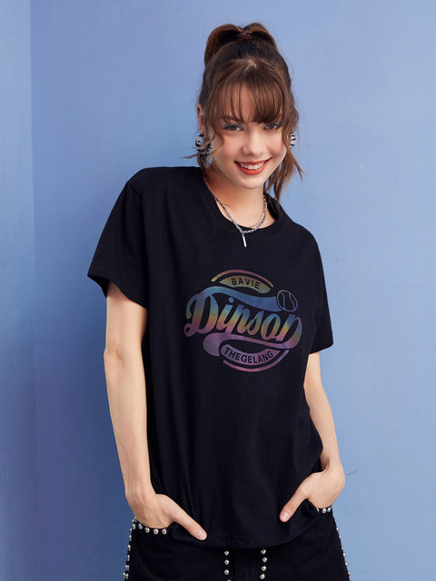

URBANIC Women Black Typography Printed T-shirt