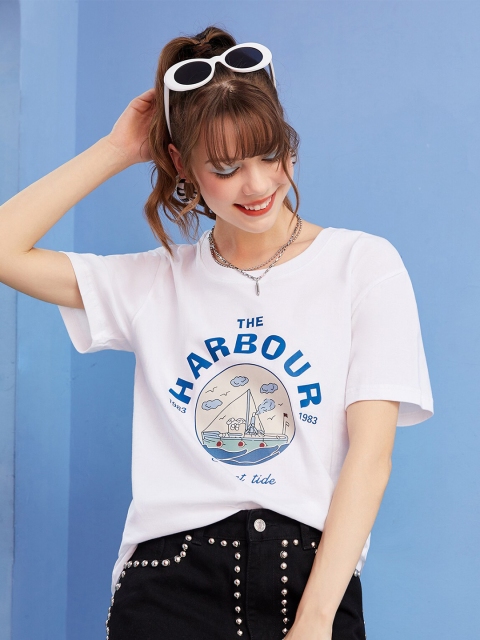 

URBANIC Women White Typography Printed T-shirt