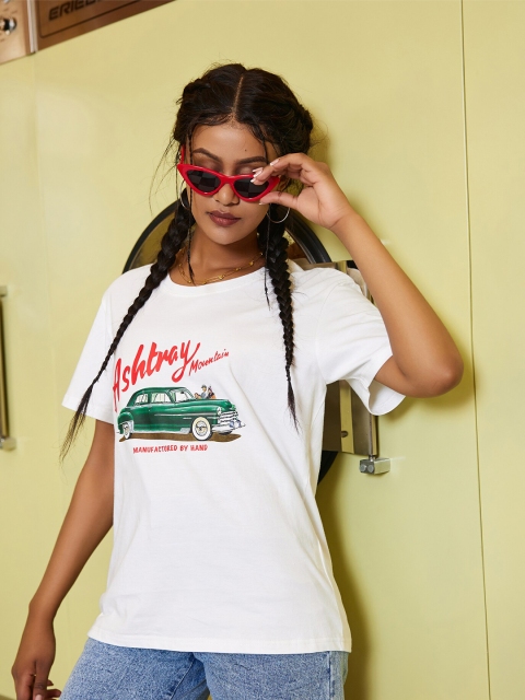 

URBANIC Women White Typography Printed Extended Sleeves T-shirt