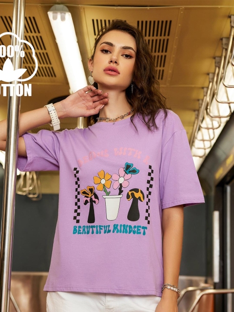 

URBANIC Women Purple Graphic Print T Shirt