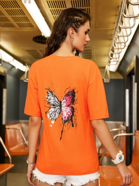 

URBANIC Women Orange Graphic Print T-shirt