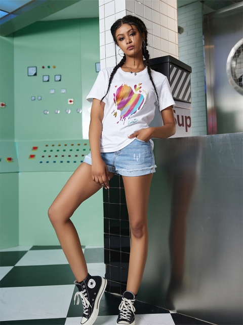

URBANIC Women White Printed T-shirt