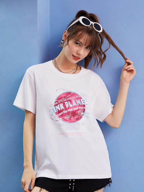 

URBANIC Women White Printed T-shirt