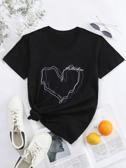

URBANIC Women Black Printed Round-Neck T-shirt